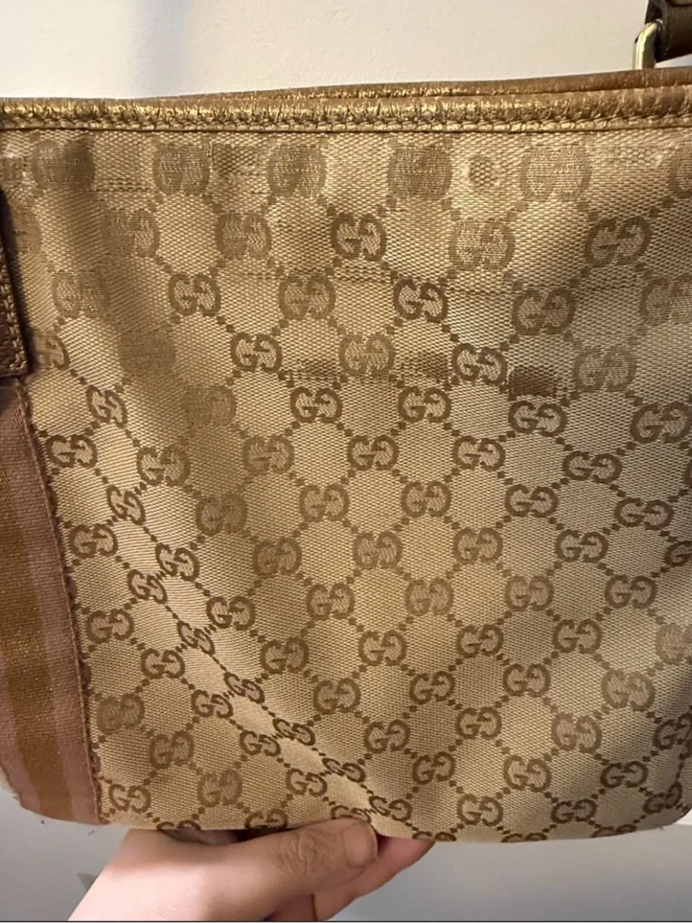 Gucci Tan and Rose Gold Monogram Crossbody Bag